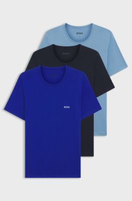 Set van drie katoenen T-shirts met logostiksel, Blauw