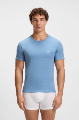 Lot de trois t-shirts en coton avec logo brod&eacute;, Bleu