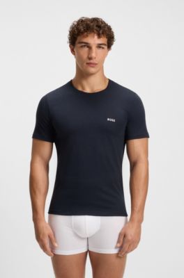 Three-pack of cotton underwear T-shirts with embroidered logo, Blue