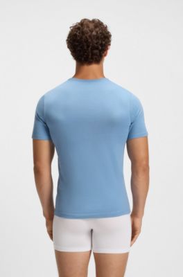 Set van drie katoenen T-shirts met logostiksel, Blauw