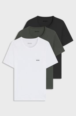 3-pack t-shirtar i bomull med broderade loggor, Vit / Gr&ouml;n