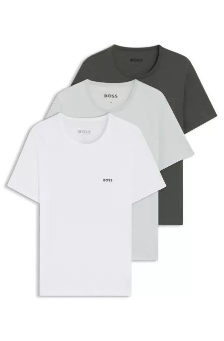 Three-pack of cotton underwear T-shirts with logo embroidery