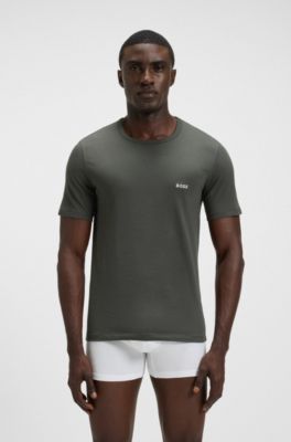 Pakke med tre T-shirts i bomuld med broderet logo, Hvid / Gr&oslash;n