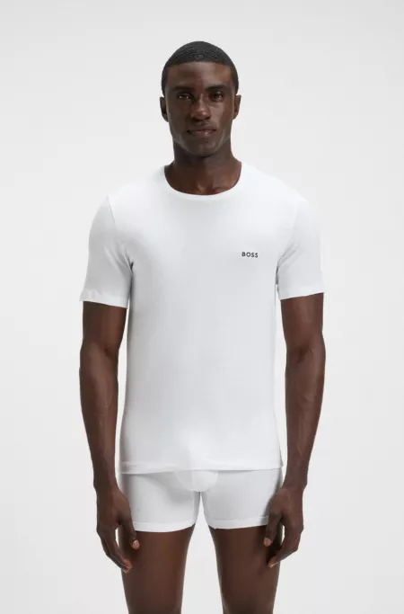 Three-pack of cotton underwear T-shirts with logo embroidery