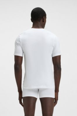 Three-pack of cotton underwear T-shirts with logos, White / Green