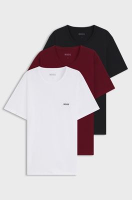 Lot de trois t-shirts en coton &agrave; logo brod&eacute;, Noir / Rouge / Blanc