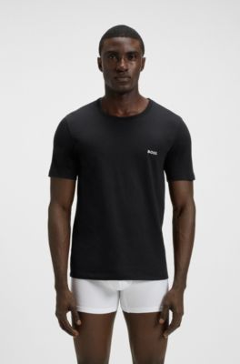 Lot de trois t-shirts en coton avec logo brod&eacute;, Noir / Rouge / Blanc