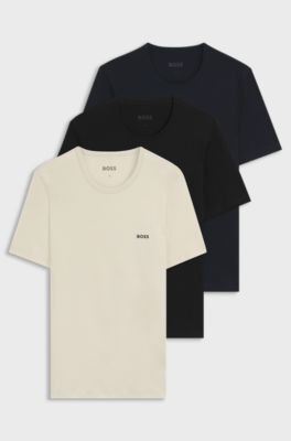 Three-pack of cotton T-shirts with logo embroidery, Black  /  Blue