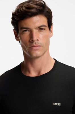 Three-pack of cotton T-shirts with logo embroidery, Black  /  Blue