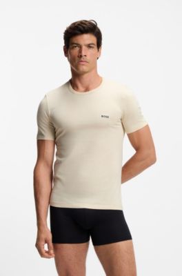 Lot de trois t-shirts en coton avec logo brod&eacute;, Noir  /  Bleu