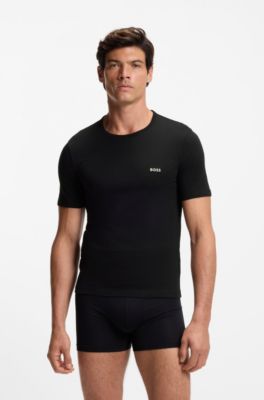 Lot de trois t-shirts en coton avec logo brod&eacute;, Noir  /  Bleu