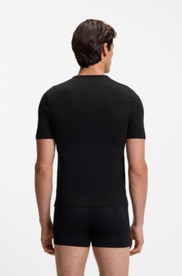 Three-pack of cotton underwear T-shirts with embroidered logo, Black  /  Blue