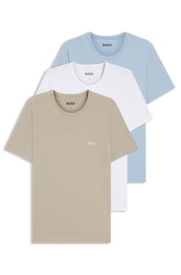 Three-pack of cotton T-shirts with logo embroidery, Blue / Beige