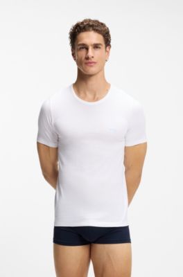 Paquete de tres camisetas de algod&oacute;n con logo bordado, Azul / Beige