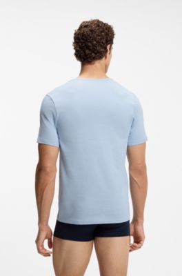 Three-pack of cotton T-shirts with logo embroidery, Blue / Beige