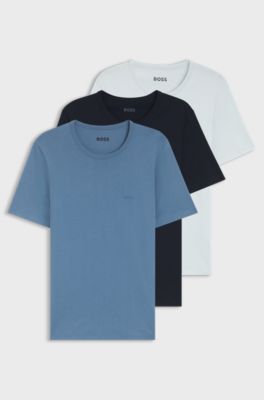 Three-pack of cotton underwear T-shirts with embroidered logo, Blue