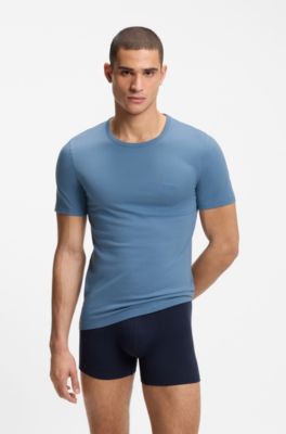 Three-pack of cotton underwear T-shirts with embroidered logo, Blue