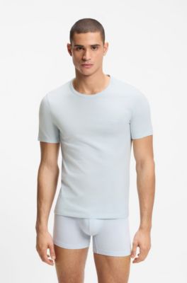 Three-pack of cotton underwear T-shirts with embroidered logo, Blue
