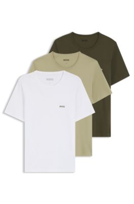 Three-pack of cotton T-shirts with logo embroidery, White / Green