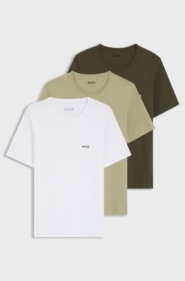 Dreierpack T-Shirts aus Baumwolle mit Logo-Stickerei, Wei&szlig; / Gr&uuml;n