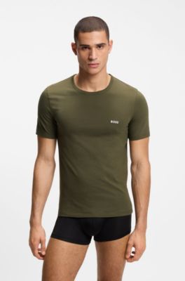 Three-pack of cotton underwear T-shirts with embroidered logo, White / Green