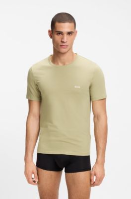 Three-pack of cotton underwear T-shirts with embroidered logo, White / Green