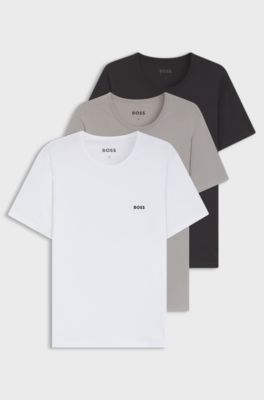 Pakke med tre T-shirtundertr&oslash;jer i bomuld med broderet logo, Hvid / Gr&aring;