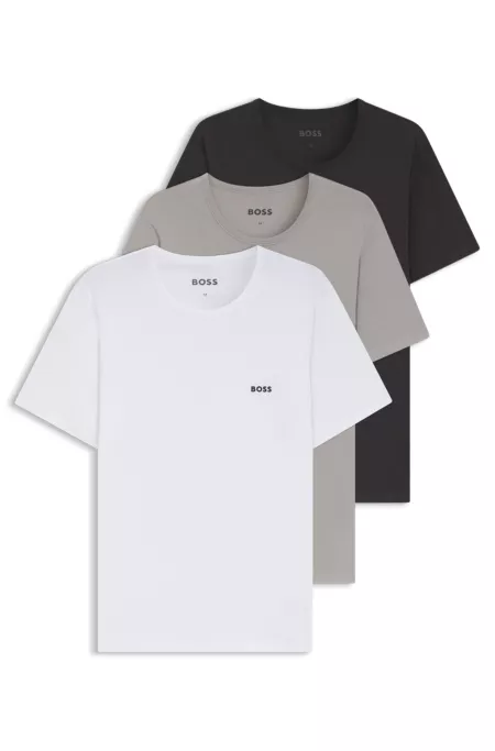 Three-pack of cotton underwear T-shirts with logo embroidery