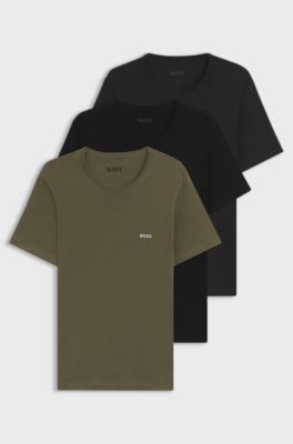 Three-pack of cotton T-shirts with embroidered logo, Black / Grey / Green