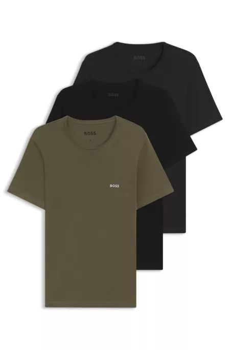 Three-pack of cotton underwear T-shirts with logo embroidery