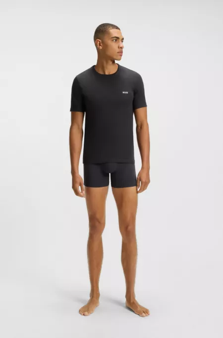 Three-pack of cotton underwear T-shirts with logo embroidery