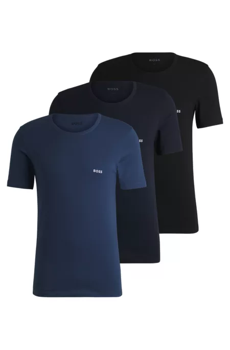 Three-pack of cotton underwear T-shirts with logo embroidery