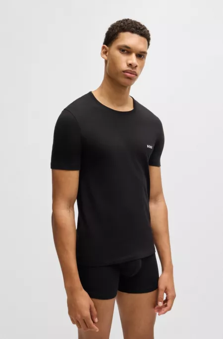 Three-pack of cotton underwear T-shirts with logo embroidery