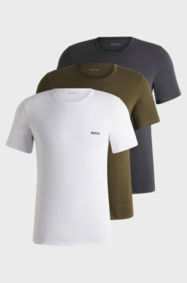 Dreierpack T-Shirts aus Baumwolle, Wei&szlig; / Gr&uuml;n / Grau