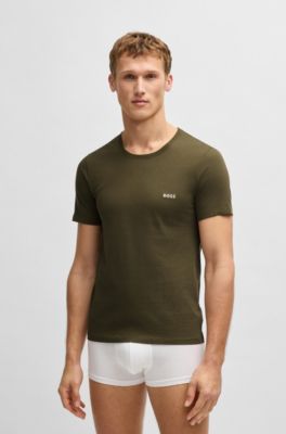 Set van drie ondershirts van katoen, Wit / Groen / Grijs