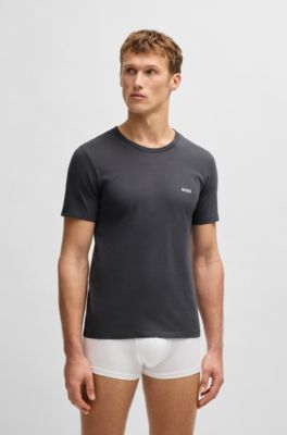 Set van drie ondershirts van katoen, Wit / Groen / Grijs