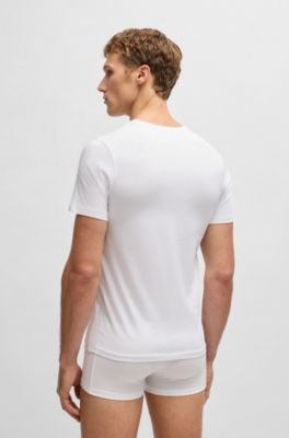 Set van drie ondershirts van katoen, Wit / Groen / Grijs