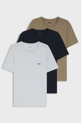 Set van drie ondershirts van katoen, Grijs / Blauw / Beige