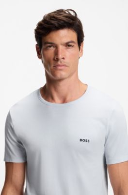 Lot de trois t-shirts en coton, Gris / Bleu / Beige
