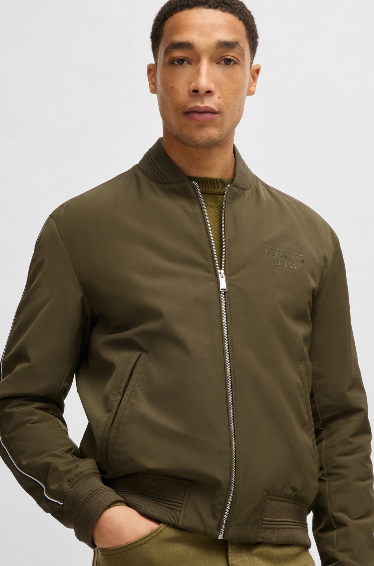 BOSS - Porsche x BOSS canvas jacket with stripe trims - Dark BOSS - Porsche x BOSS canvas jacket with stripe trims - Dark