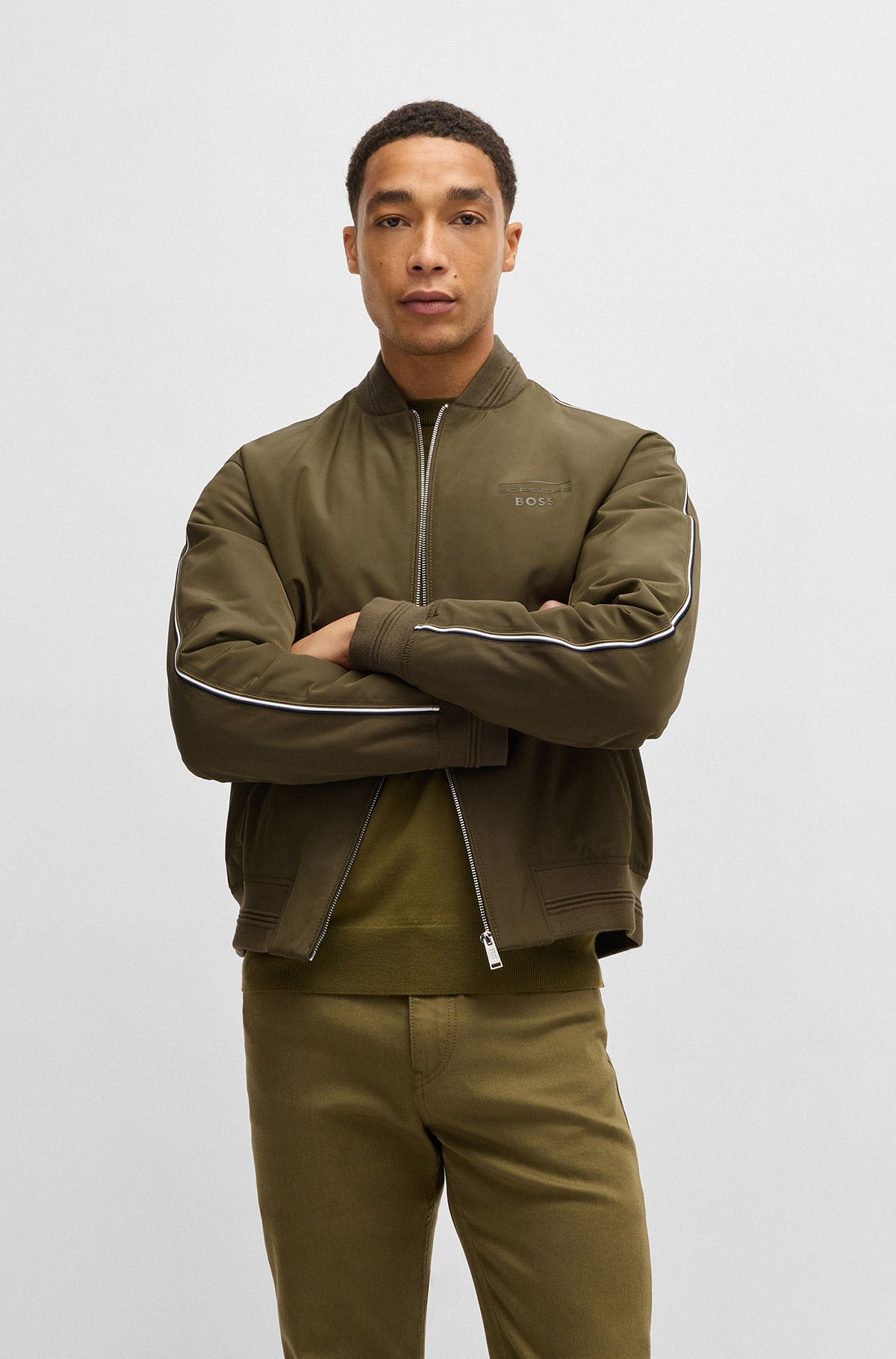 BOSS - Porsche x BOSS canvas jacket with stripe trims - Dark BOSS - Porsche x BOSS canvas jacket with stripe trims - Dark