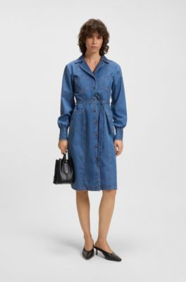 Belted shirt dress in selvedge denim, Blue