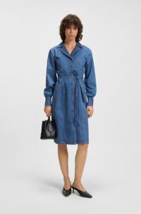 Robe-chemise en denim selvedge avec ceinture, Bleu
