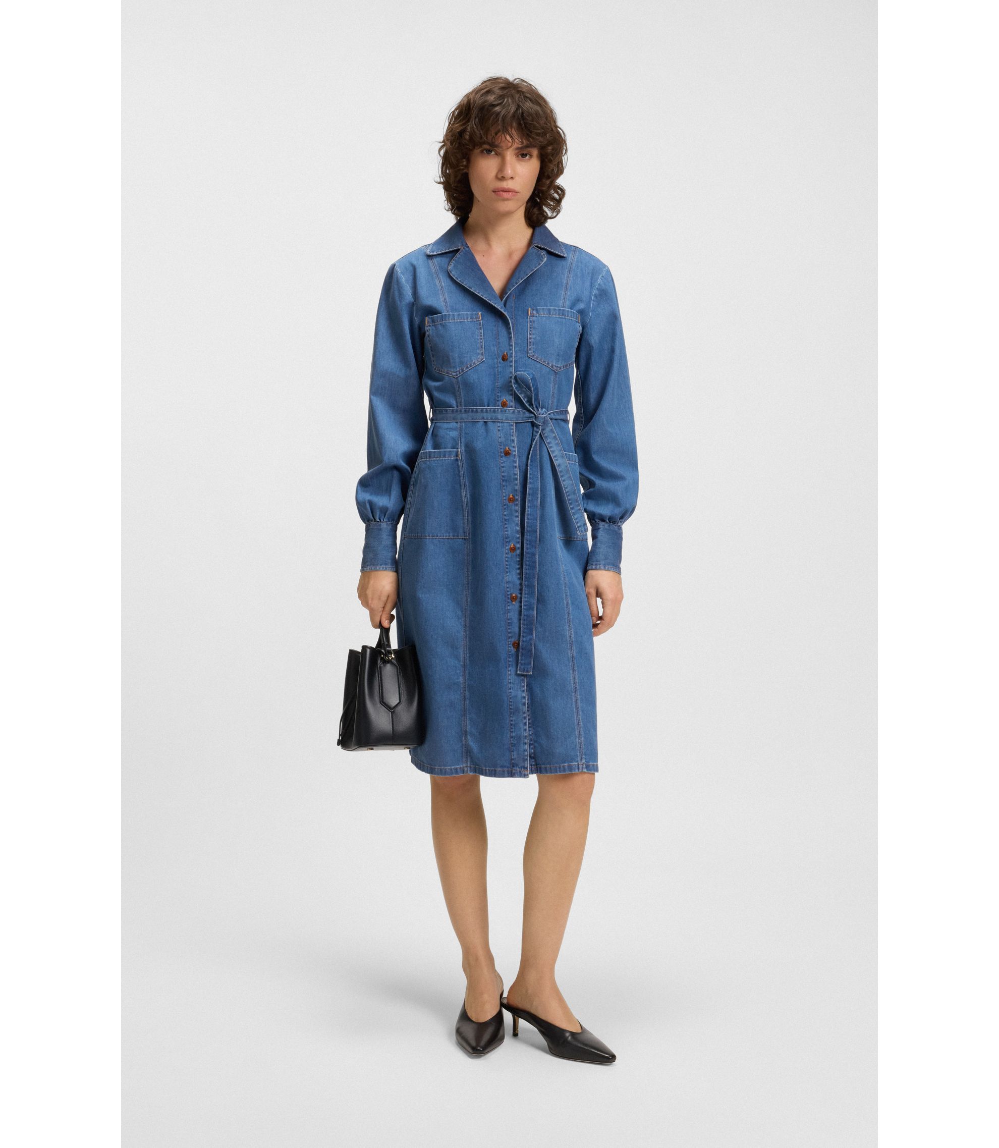 hugo boss shirt dress BOSS - Belted shirt dress in selvedge denim