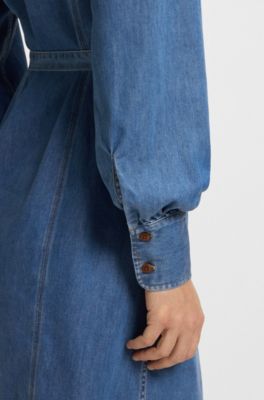 Belted shirt dress in selvedge denim, Blue