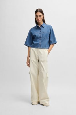 Relaxed-fit blouse in blue selvedge denim, Blue