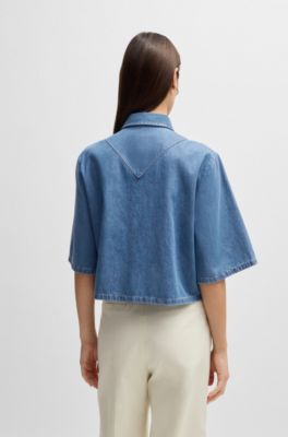 Relaxed-fit blouse in blue selvedge denim, Blue