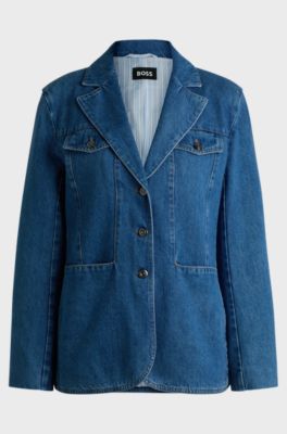 Slim-fit blazer in blue selvedge denim, Blue