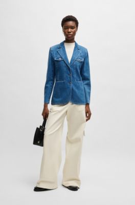 Slim fit-kavaj i bl&aring; selvedge-denim, Bl&aring;