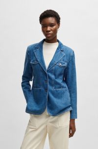 Slim-fit blazer in blue selvedge denim, Blue